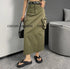 Casual A-Line Mid-Length Solid Color Pocket Cargo Skirts